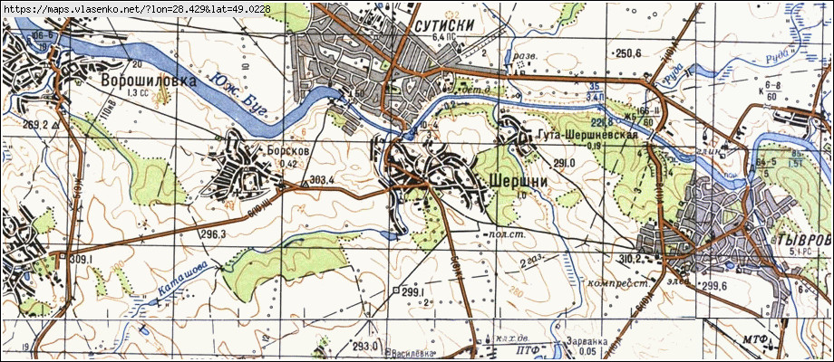 Карта ШЕРШНІ, Вінницька область, Тиврівський район
