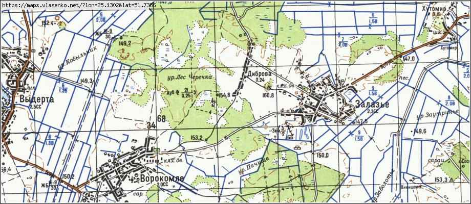 Карта ДІБРОВА, Волинська область, Любешівський район