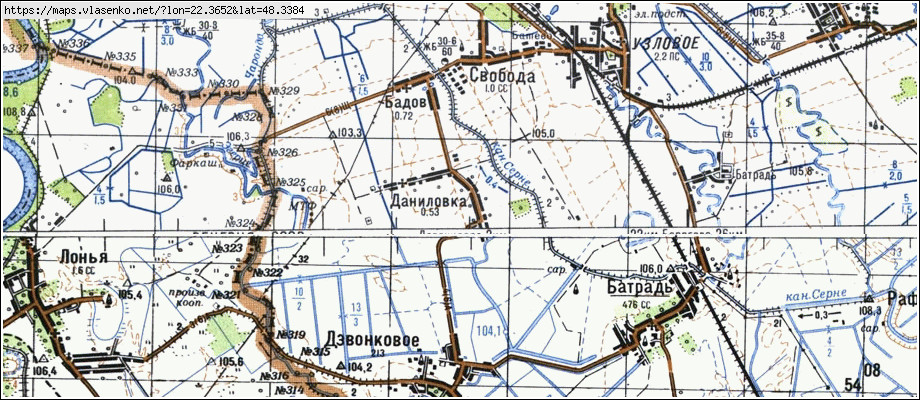 Карта ДАНИЛІВКА, Закарпатська область, Берегівський район