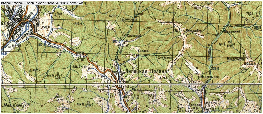 Карта КАЛЛІВ, Закарпатська область, Хустський район