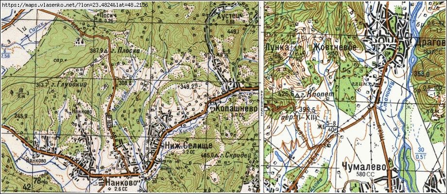Карта КОПАШНОВО, Закарпатська область, Хустський район