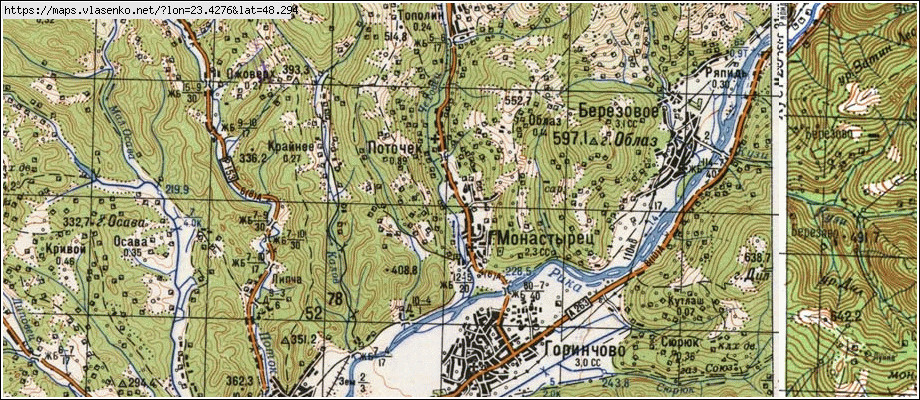 Карта МОНАСТИРЕЦЬ, Закарпатська область, Хустський район