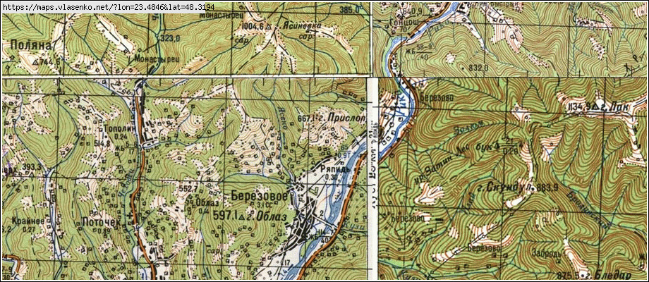Карта РЯПІДЬ, Закарпатська область, Хустський район