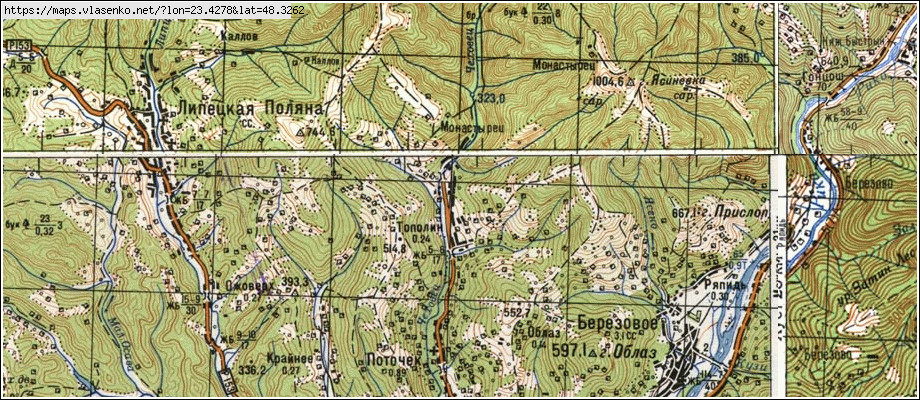 Карта ТОПОЛИН, Закарпатська область, Хустський район