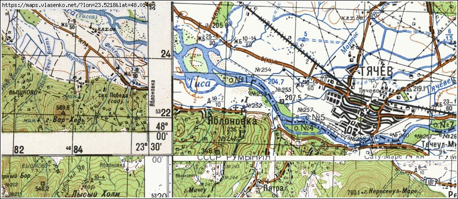 Карта ЯБЛУНІВКА, Закарпатська область, Хустський район