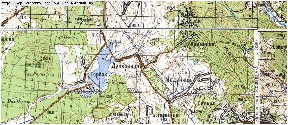Карта ДУНКОВИЦЯ, Закарпатська область, Іршавський район