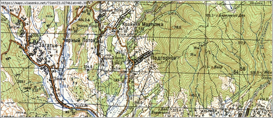 Карта ПІДГІРНЕ, Закарпатська область, Іршавський район