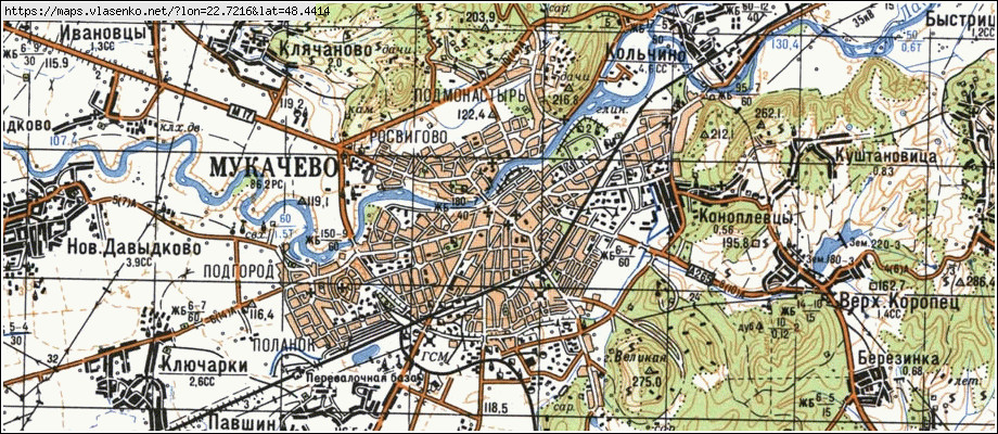 Карта МУКАЧЕВЕ, Закарпатська область, м Мукачеве район
