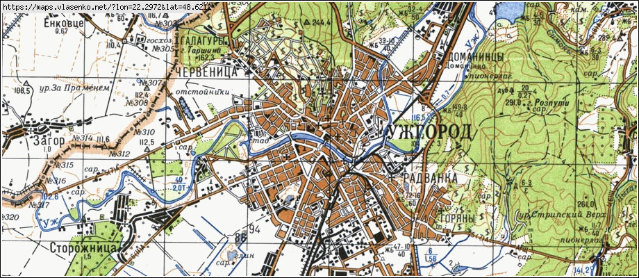 Карта УЖГОРОД, Закарпатська область, м Ужгород район