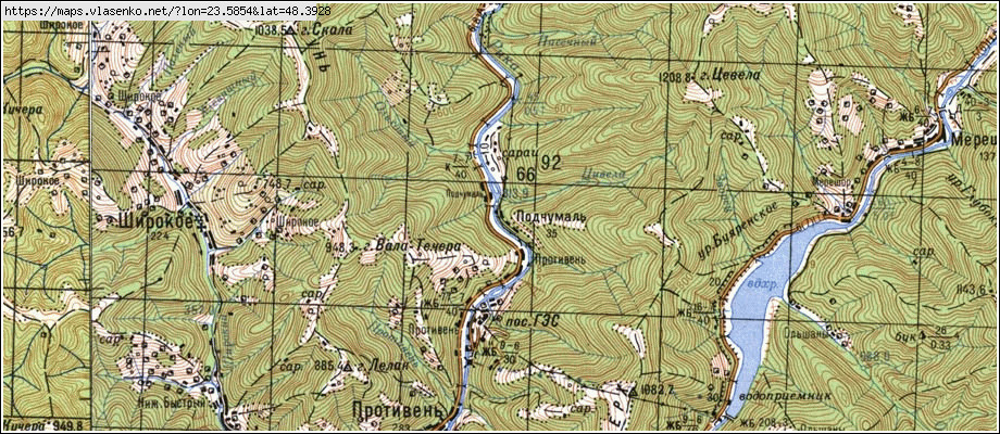 Карта ПІДЧУМАЛЬ, Закарпатська область, Міжгірський район