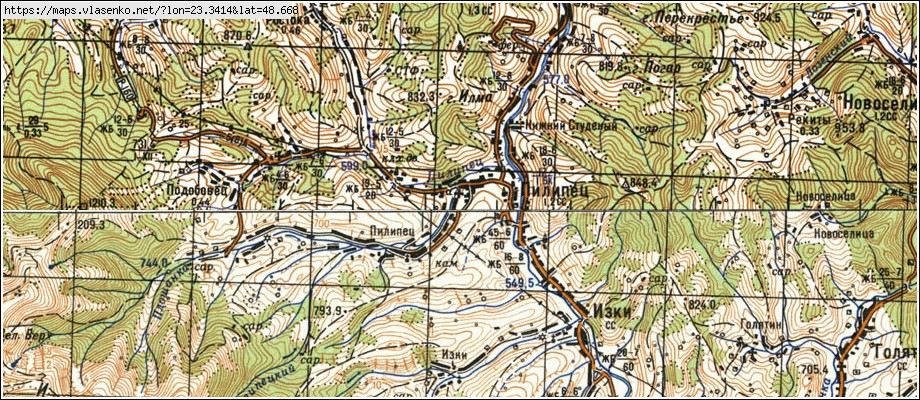 Карта ПИЛИПЕЦЬ, Закарпатська область, Міжгірський район