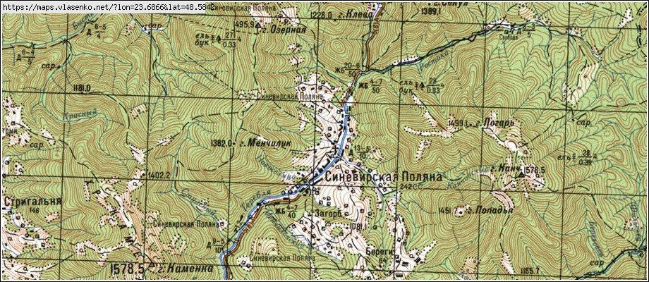 Карта СИНЕВИРСЬКА ПОЛЯНА, Закарпатська область, Міжгірський район
