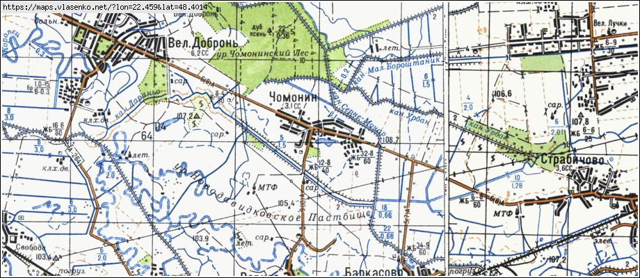Карта ЧОМОНИН, Закарпатська область, Мукачівський район