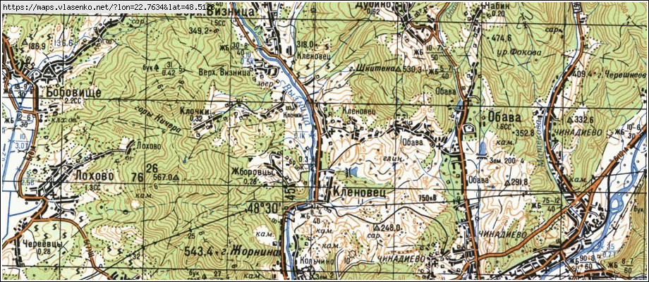 Карта КЛЕНОВЕЦЬ, Закарпатська область, Мукачівський район
