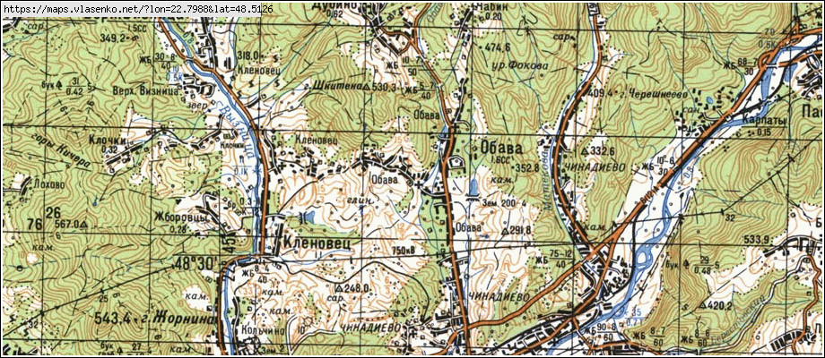 Карта КОСИНО, Закарпатська область, Мукачівський район