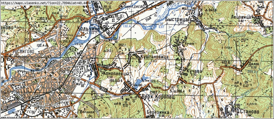 Карта КУШТАНОВИЦЯ, Закарпатська область, Мукачівський район