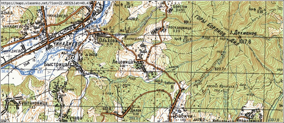 Карта ЛЕЦОВИЦЯ, Закарпатська область, Мукачівський район