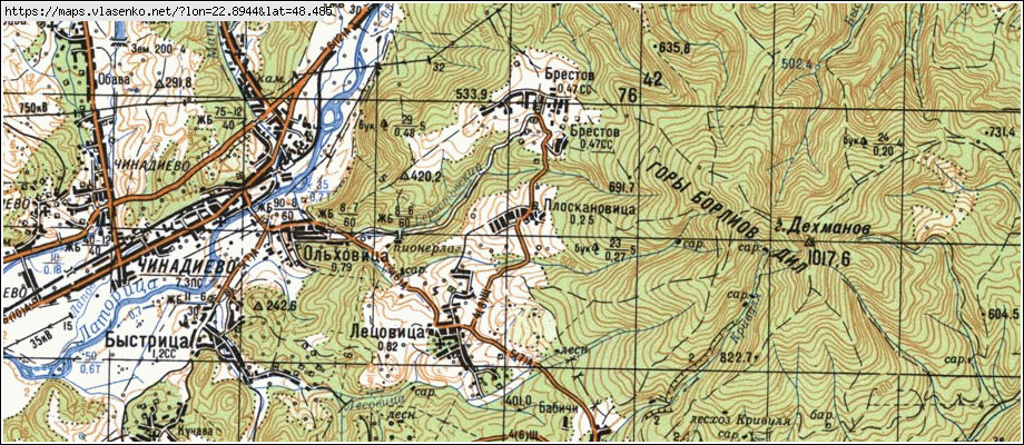 Карта ПЛОСКАНОВИЦЯ, Закарпатська область, Мукачівський район