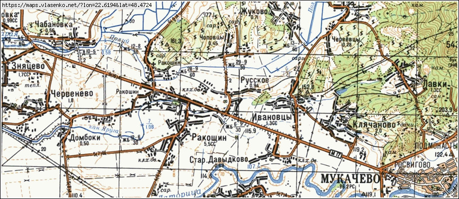 Карта РУСЬКЕ, Закарпатська область, Мукачівський район