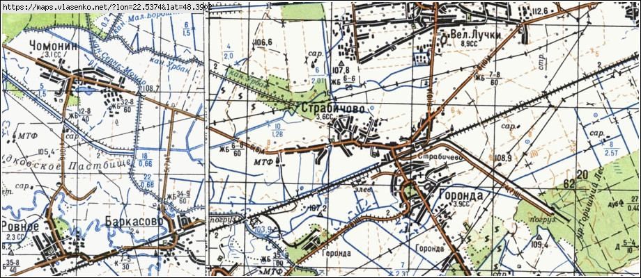 Карта СТРАБИЧОВО, Закарпатська область, Мукачівський район