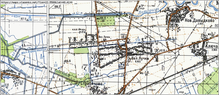 Карта ВЕЛИКІ ЛУЧКИ, Закарпатська область, Мукачівський район