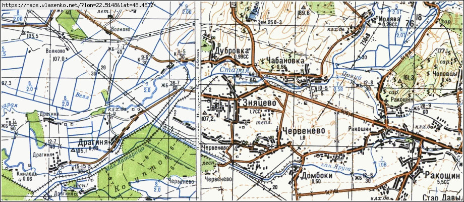 Карта ЗНЯЦЬОВО, Закарпатська область, Мукачівський район