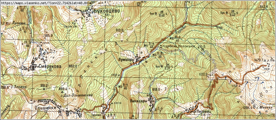 Карта ЛУМШОРИ, Закарпатська область, Перечинський район