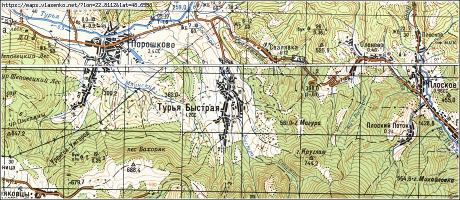 Карта ТУР'Я БИСТРА, Закарпатська область, Перечинський район