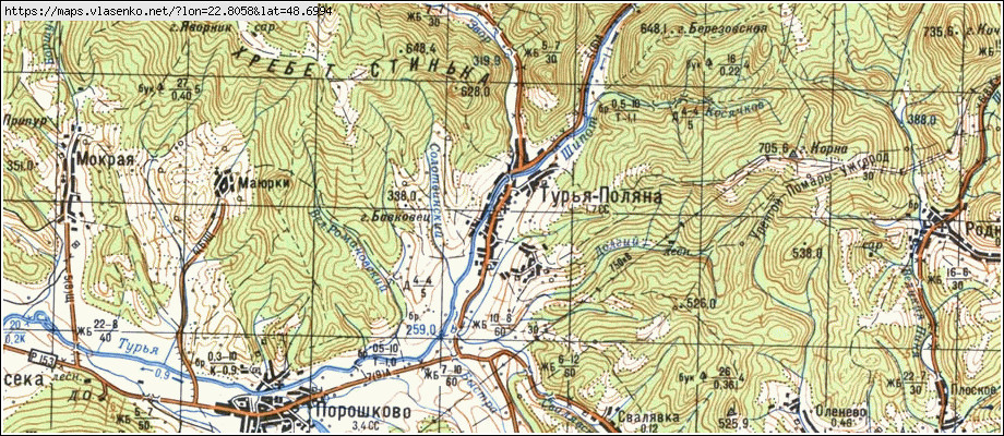 Карта ТУР'Я ПОЛЯНА, Закарпатська область, Перечинський район