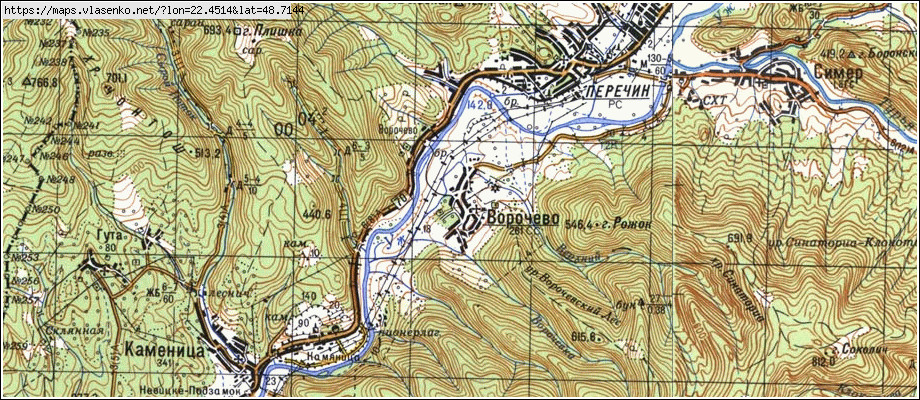 Карта ВОРОЧОВО, Закарпатська область, Перечинський район