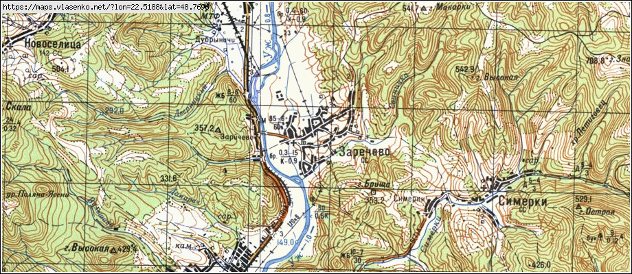 Карта ЗАРІЧОВО, Закарпатська область, Перечинський район