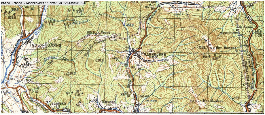 Карта РОДНИКІВКА, Закарпатська область, Свалявський район