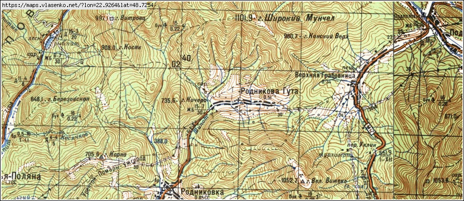 Карта РОДНИКОВА ГУТА, Закарпатська область, Свалявський район