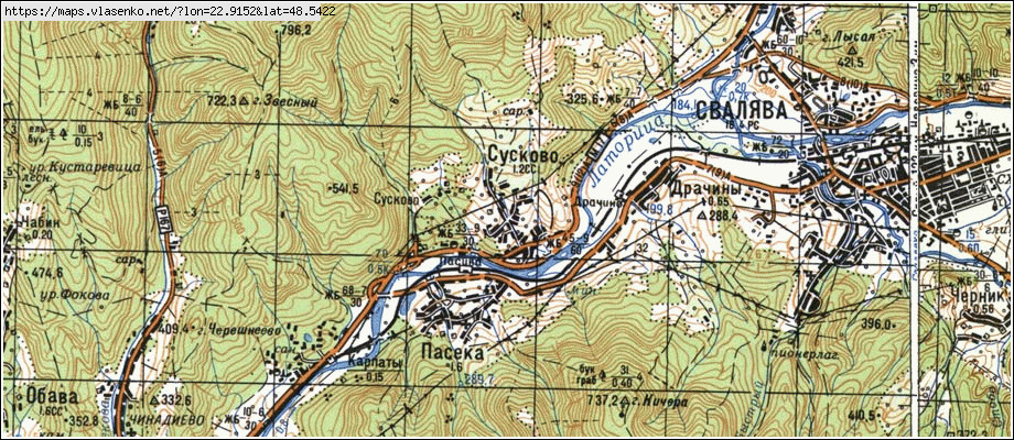 Карта СУСКОВО, Закарпатська область, Свалявський район