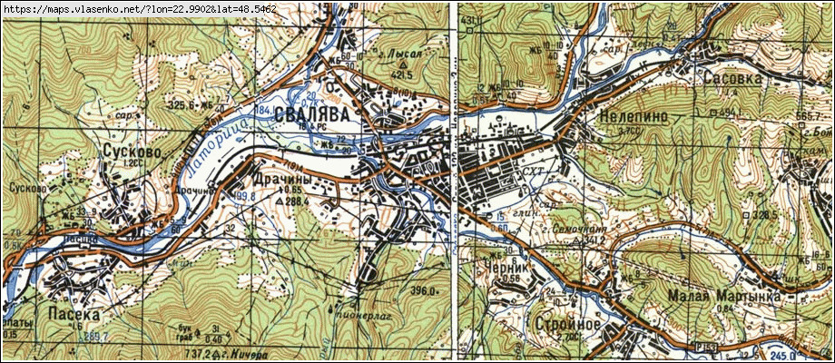 Карта СВАЛЯВА, Закарпатська область, Свалявський район
