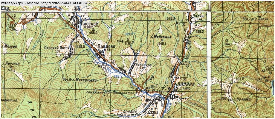 Карта ЯКІВСЬКЕ, Закарпатська область, Свалявський район