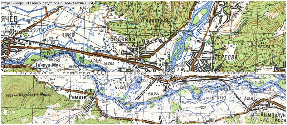 Карта БЕДЕВЛЯ, Закарпатська область, Тячівський район