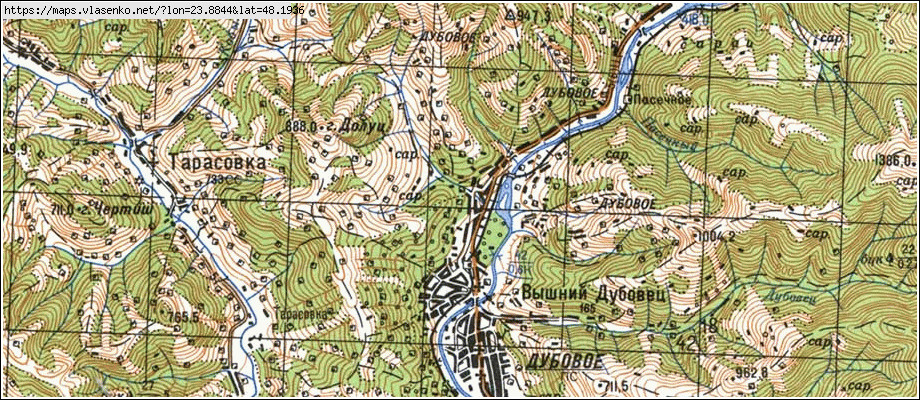 Карта ДУБОВЕ, Закарпатська область, Тячівський район