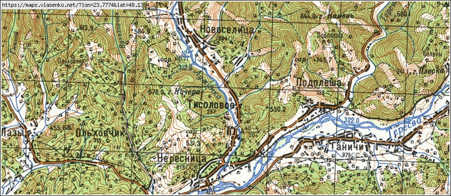 Карта ТИСАЛОВО, Закарпатська область, Тячівський район