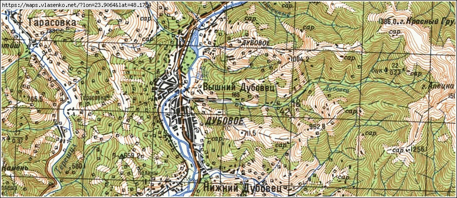 Карта ВИШНІЙ ДУБОВЕЦЬ, Закарпатська область, Тячівський район