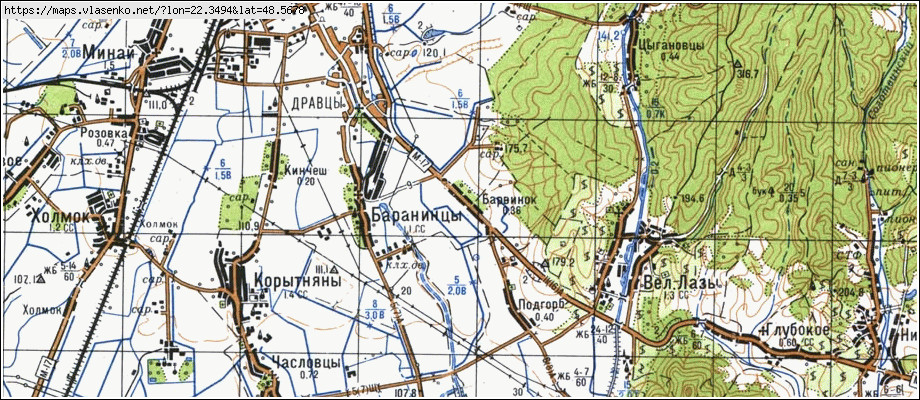 Карта БАРВІНОК, Закарпатська область, Ужгородський район