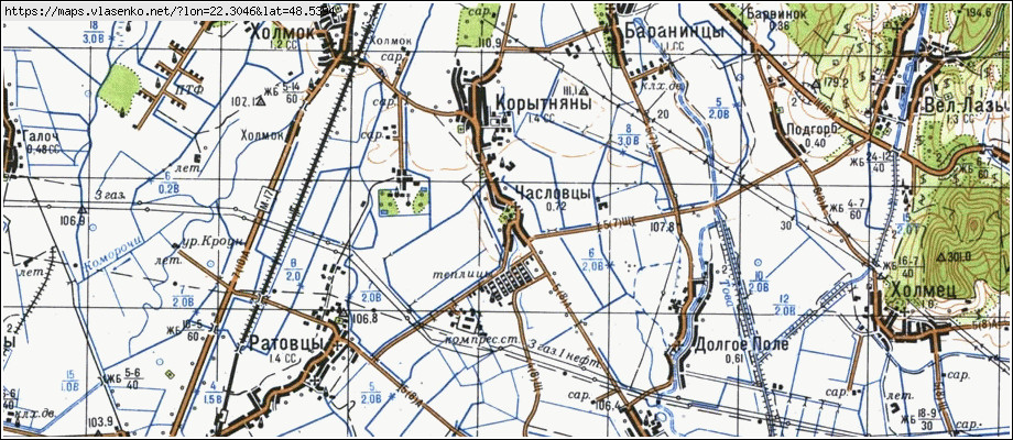 Карта ЧАСЛІВЦІ, Закарпатська область, Ужгородський район