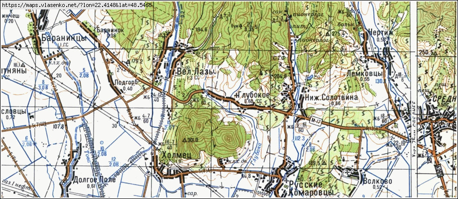 Карта ГЛИБОКЕ, Закарпатська область, Ужгородський район