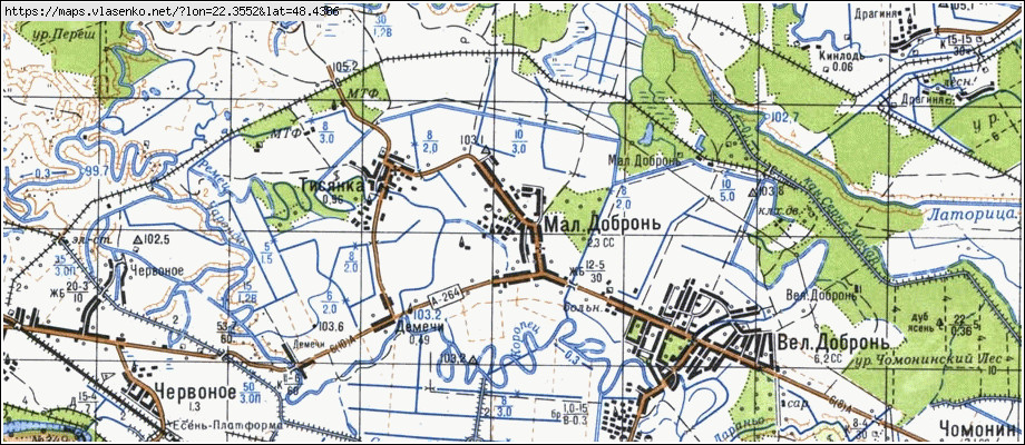 Карта МАЛА ДОБРОНЬ, Закарпатська область, Ужгородський район