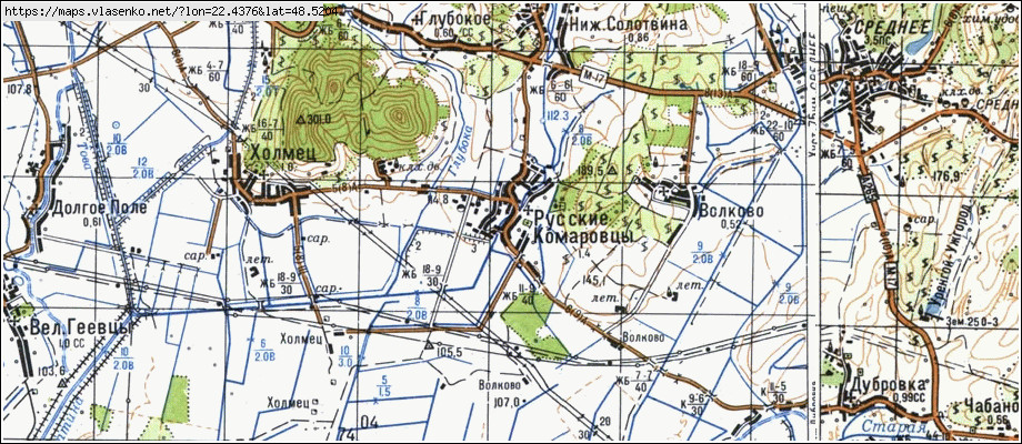 Карта РУСЬКІ КОМАРІВЦІ, Закарпатська область, Ужгородський район