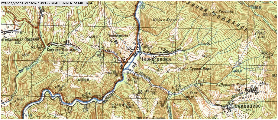 Карта ЧОРНОГОЛОВА, Закарпатська область, Великоберезнянський район