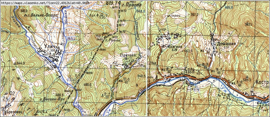 Карта СТРИЧАВА, Закарпатська область, Великоберезнянський район