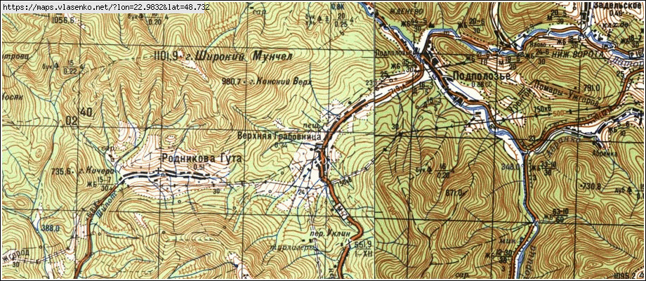 Карта ВЕРХНЯ ГРАБІВНИЦЯ, Закарпатська область, Воловецький район