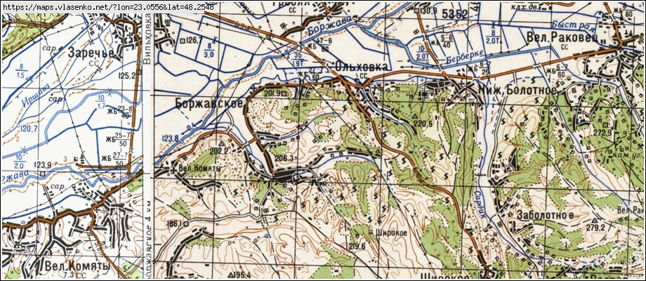 Карта БОРЖАВСЬКЕ, Закарпатська область, Виноградівський район