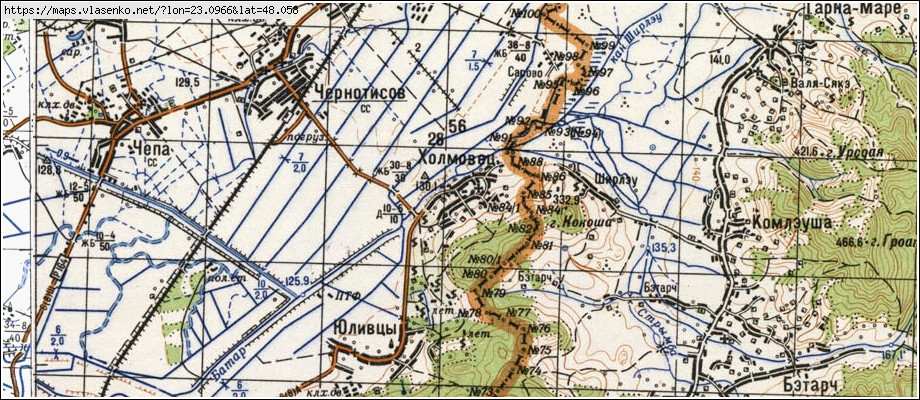 Карта ХОЛМОВЕЦЬ, Закарпатська область, Виноградівський район